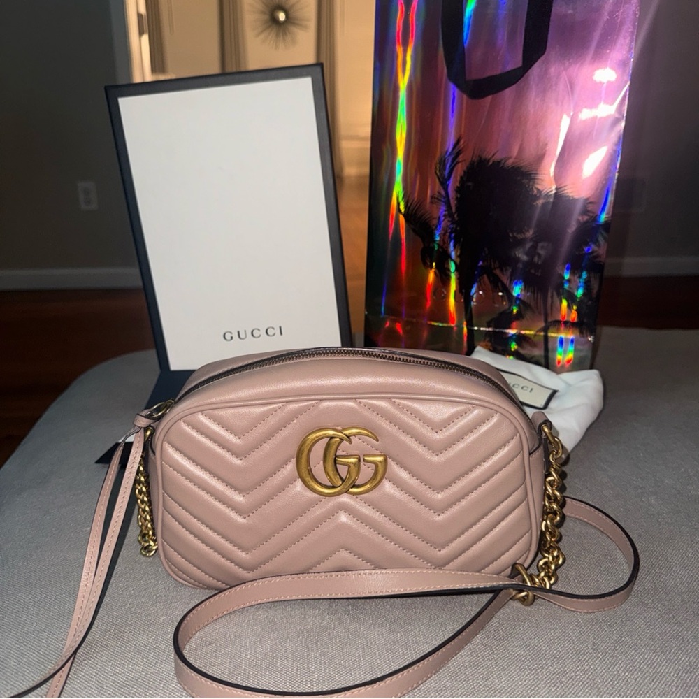 Gucci Blush Quilted Crossbody Bag with Gold Accents